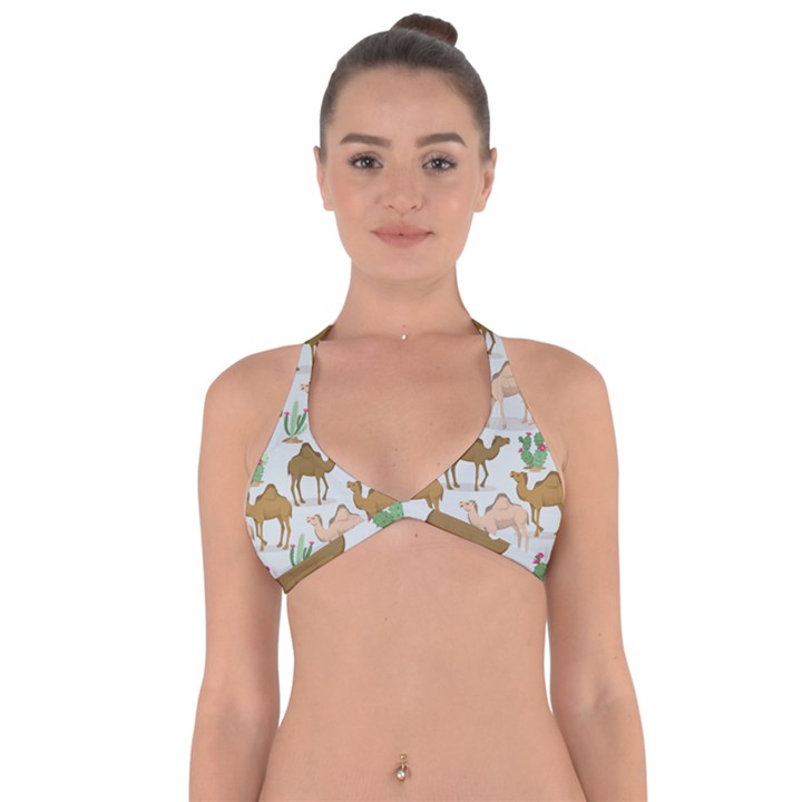 Camels Cactus Desert Pattern Halter Neck Bikini Top