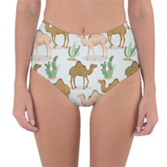 Camels Cactus Desert Pattern Reversible High-Waist Bikini Bottoms