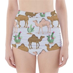 Camels Cactus Desert Pattern High-Waisted Bikini Bottoms