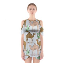 Camels Cactus Desert Pattern Shoulder Cutout One Piece Dress