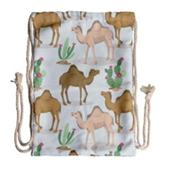Camels Cactus Desert Pattern Drawstring Bag (Large)
