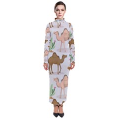 Camels Cactus Desert Pattern Turtleneck Maxi Dress by Hannah976