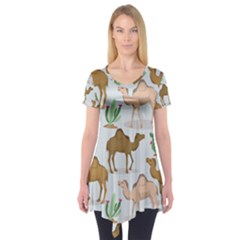 Camels Cactus Desert Pattern Short Sleeve Tunic 