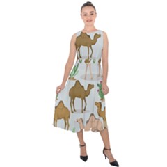 Camels Cactus Desert Pattern Midi Tie-Back Chiffon Dress
