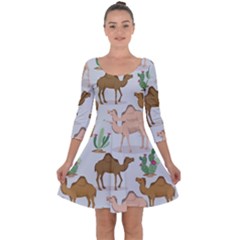 Camels Cactus Desert Pattern Quarter Sleeve Skater Dress