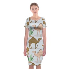 Camels Cactus Desert Pattern Classic Short Sleeve Midi Dress