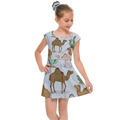 Camels Cactus Desert Pattern Kids  Cap Sleeve Dress