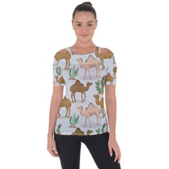 Camels Cactus Desert Pattern Shoulder Cut Out Short Sleeve Top