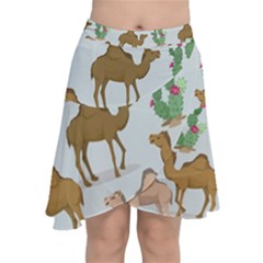 Camels Cactus Desert Pattern Chiffon Wrap Front Skirt
