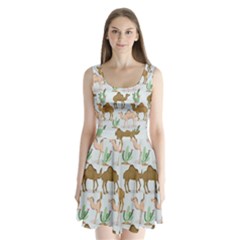 Camels Cactus Desert Pattern Split Back Mini Dress 