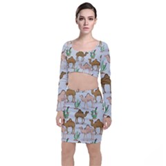 Camels Cactus Desert Pattern Top and Skirt Sets