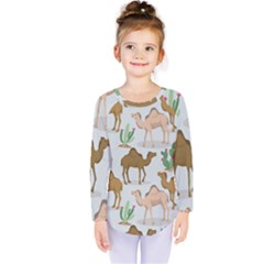 Camels Cactus Desert Pattern Kids  Long Sleeve T-Shirt