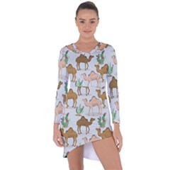 Camels Cactus Desert Pattern Asymmetric Cut-Out Shift Dress