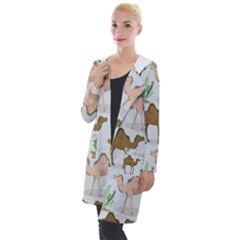 Camels Cactus Desert Pattern Hooded Pocket Cardigan