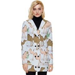 Camels Cactus Desert Pattern Button Up Hooded Coat 
