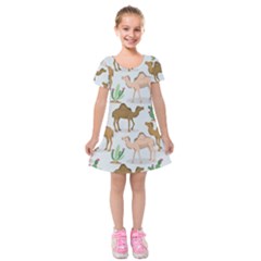 Camels Cactus Desert Pattern Kids  Short Sleeve Velvet Dress