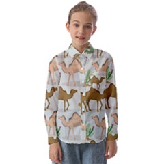 Camels Cactus Desert Pattern Kids  Long Sleeve Shirt