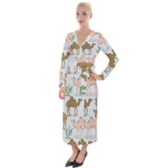 Camels Cactus Desert Pattern Velvet Maxi Wrap Dress