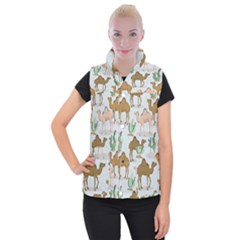 Camels Cactus Desert Pattern Women s Button Up Vest