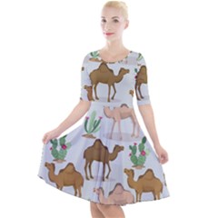 Camels Cactus Desert Pattern Quarter Sleeve A-Line Dress