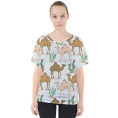 Camels Cactus Desert Pattern V-neck Dolman Drape Top