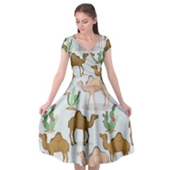 Camels Cactus Desert Pattern Cap Sleeve Wrap Front Dress