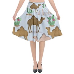 Camels Cactus Desert Pattern Flared Midi Skirt