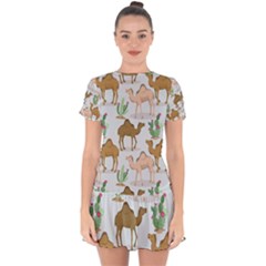 Camels Cactus Desert Pattern Drop Hem Mini Chiffon Dress