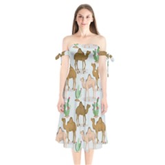 Camels Cactus Desert Pattern Shoulder Tie Bardot Midi Dress