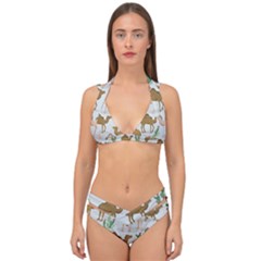 Camels Cactus Desert Pattern Double Strap Halter Bikini Set