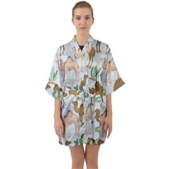 Camels Cactus Desert Pattern Half Sleeve Satin Kimono 