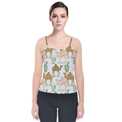 Camels Cactus Desert Pattern Velvet Spaghetti Strap Top