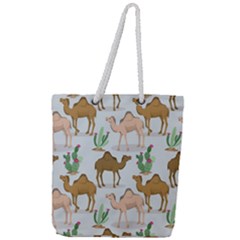 Camels Cactus Desert Pattern Full Print Rope Handle Tote (large)