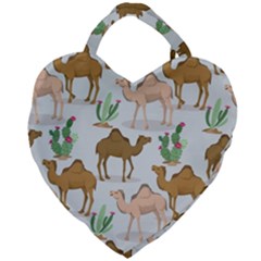 Camels Cactus Desert Pattern Giant Heart Shaped Tote