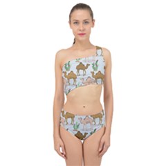 Camels Cactus Desert Pattern Spliced Up Two Piece Swimsuit