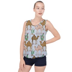 Camels Cactus Desert Pattern Bubble Hem Chiffon Tank Top