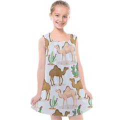 Camels Cactus Desert Pattern Kids  Cross Back Dress