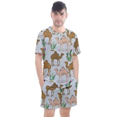 Camels Cactus Desert Pattern Men s Mesh T-Shirt and Shorts Set