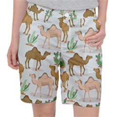 Camels Cactus Desert Pattern Women s Pocket Shorts