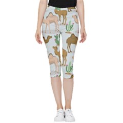 Camels Cactus Desert Pattern Inside Out Lightweight Velour Capri Leggings 