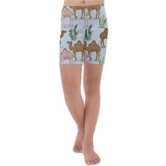 Camels Cactus Desert Pattern Kids  Lightweight Velour Capri Yoga Leggings