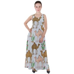 Camels Cactus Desert Pattern Empire Waist Velour Maxi Dress