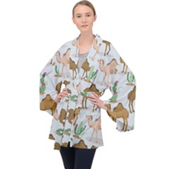 Camels Cactus Desert Pattern Long Sleeve Velvet Kimono 