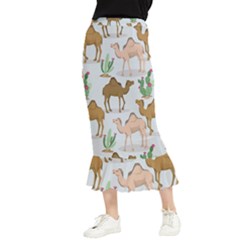 Camels Cactus Desert Pattern Maxi Fishtail Chiffon Skirt