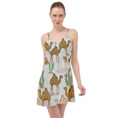 Camels Cactus Desert Pattern Summer Time Chiffon Dress