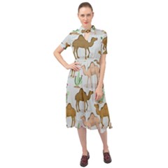 Camels Cactus Desert Pattern Keyhole Neckline Chiffon Dress