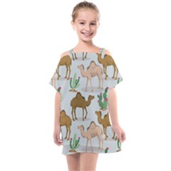 Camels Cactus Desert Pattern Kids  One Piece Chiffon Dress