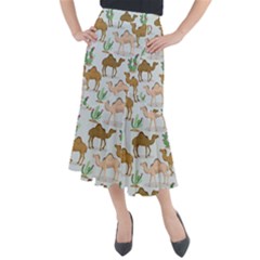 Camels Cactus Desert Pattern Midi Mermaid Skirt