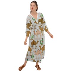 Camels Cactus Desert Pattern Grecian Style  Maxi Dress