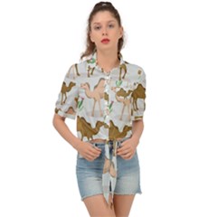 Camels Cactus Desert Pattern Tie Front Shirt 